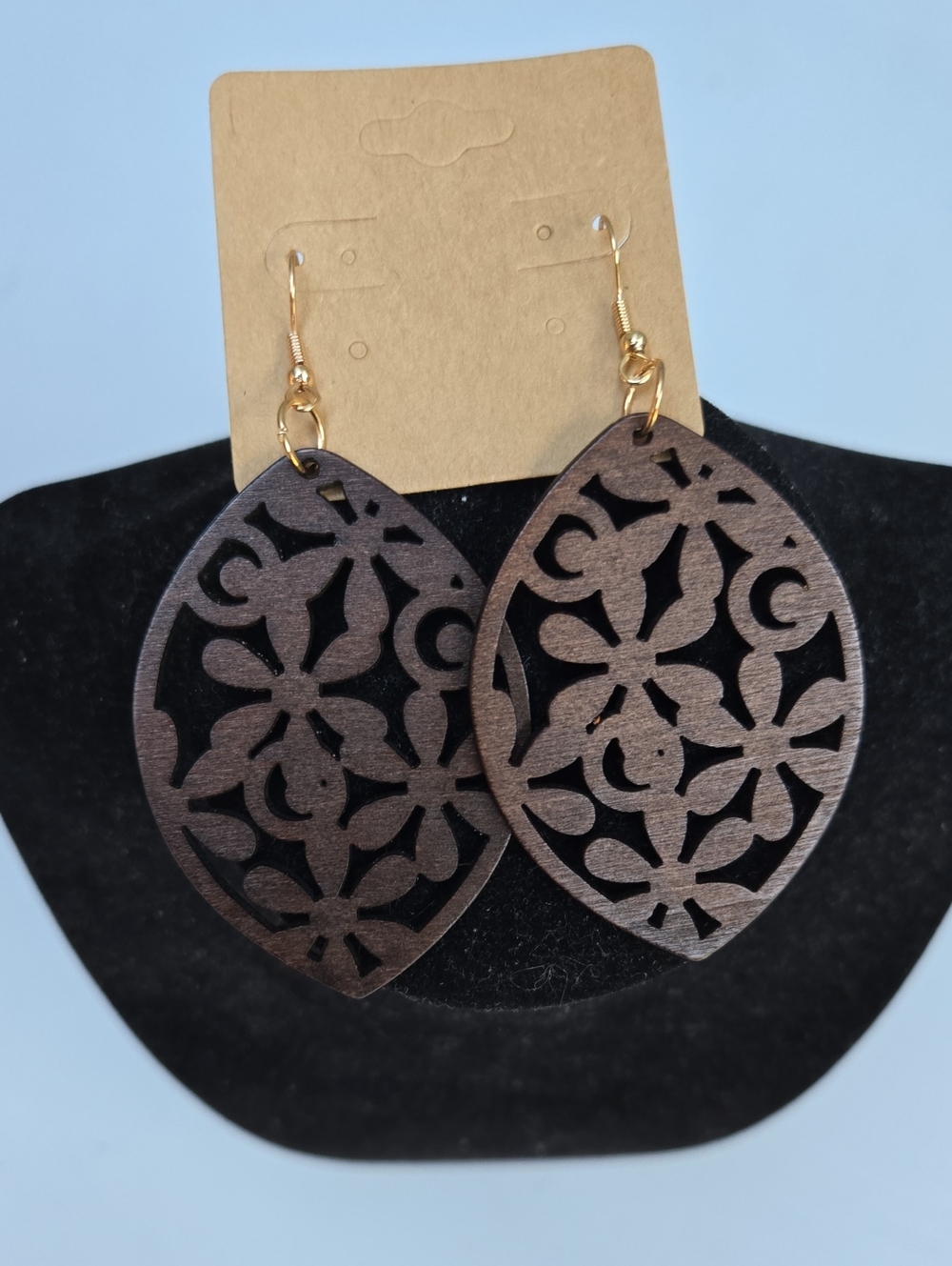 Wooden Filigree Teardrop Earrings